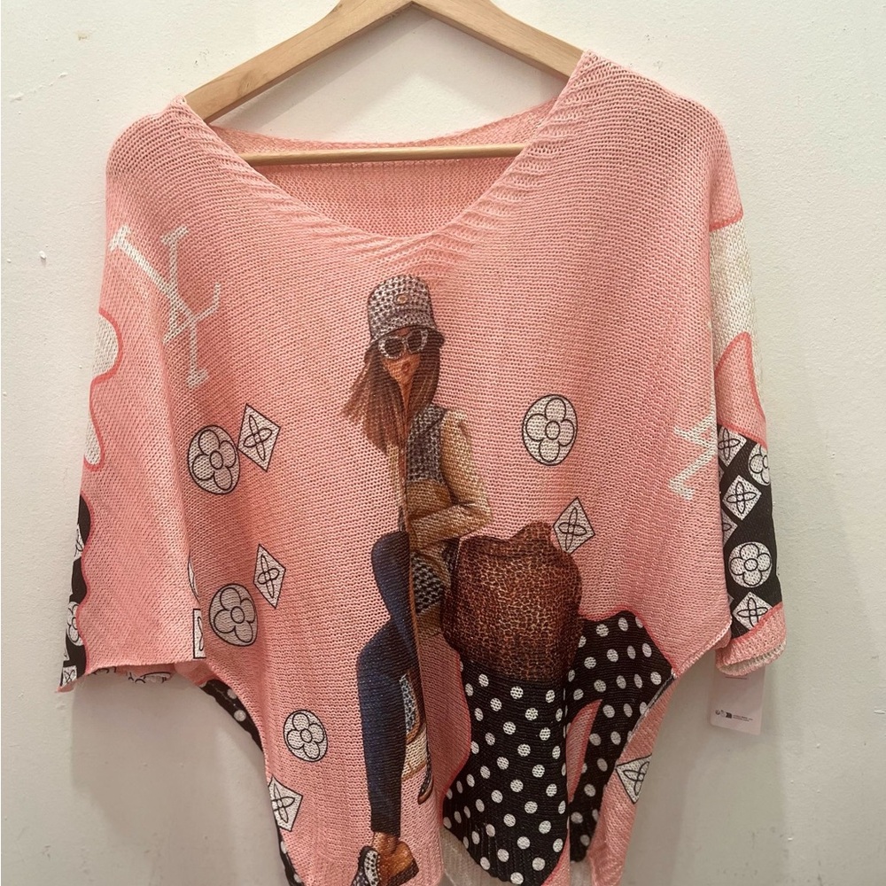 Stylish Pink Graphic Poncho